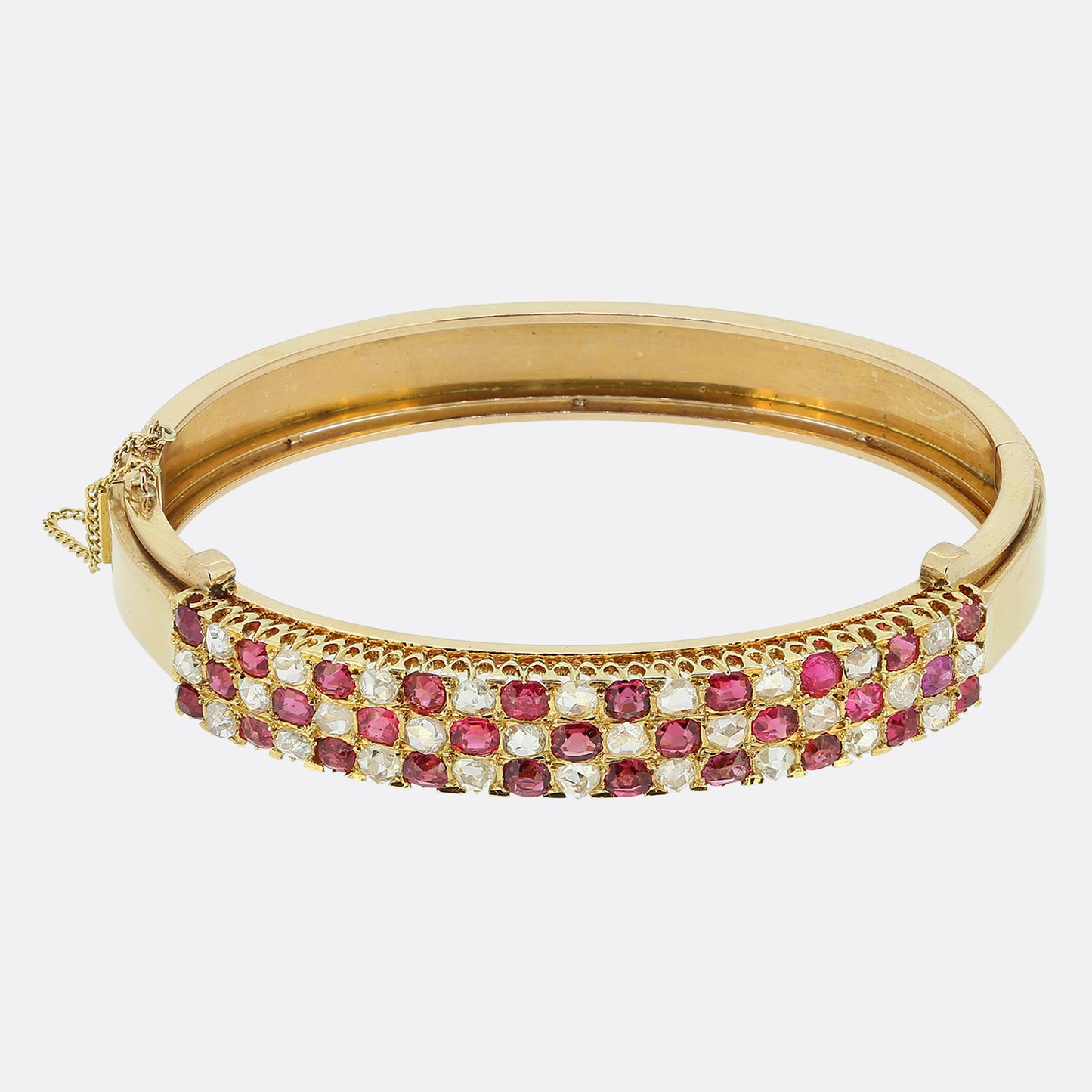 Victorian Ruby and Diamond Chequerboard Bangle Bracelet
