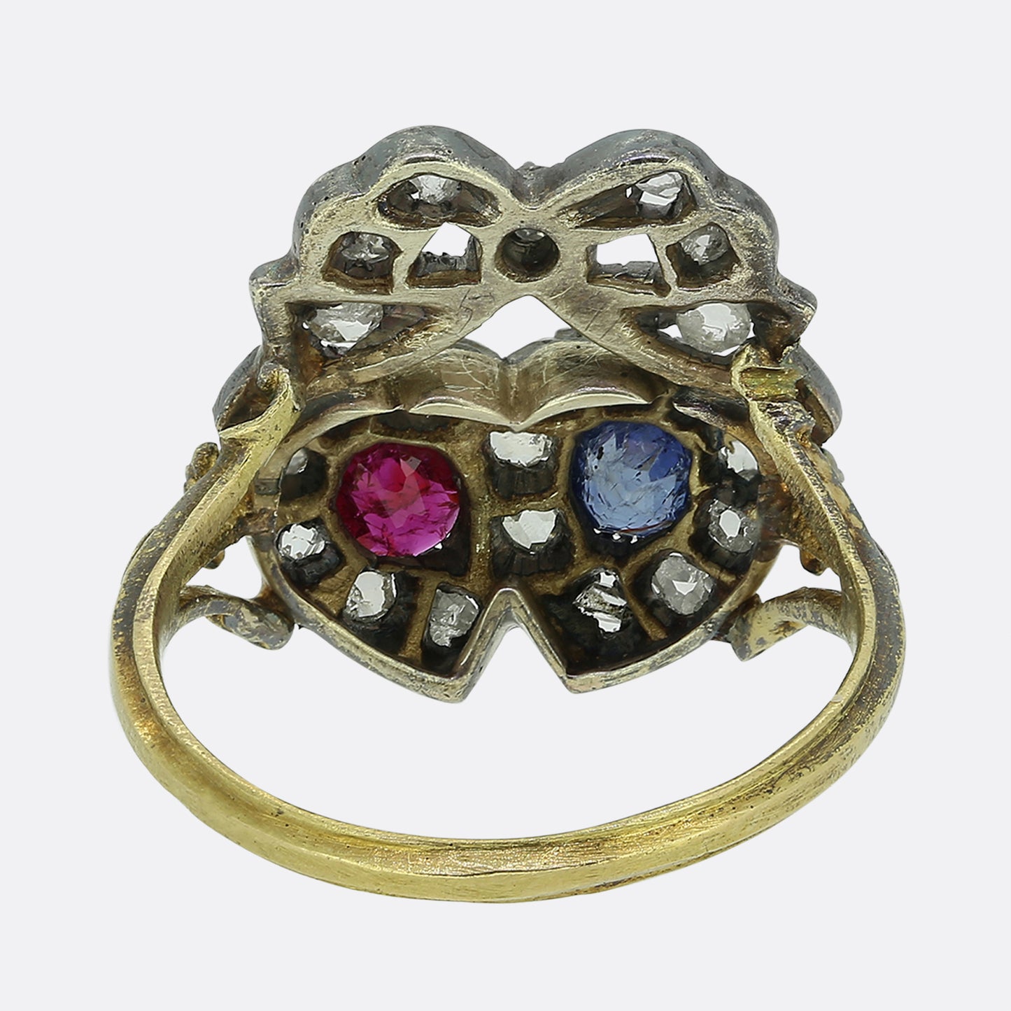 Victorian Sapphire and Ruby Double Heart Ring