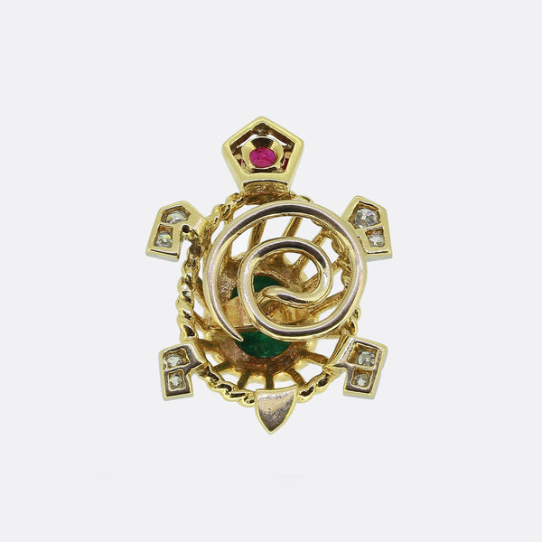 Cartier Emerald Ruby and Diamond Turtle Brooch