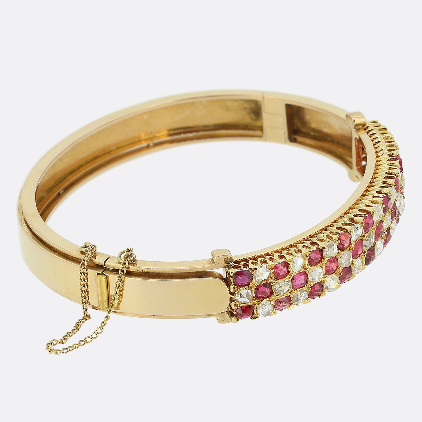 Victorian Ruby and Diamond Chequerboard Bangle Bracelet