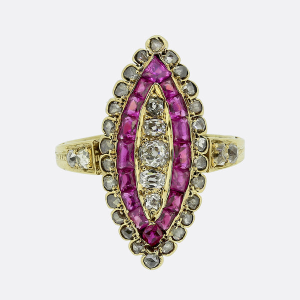 Victorian Ruby and Diamond Navette Ring