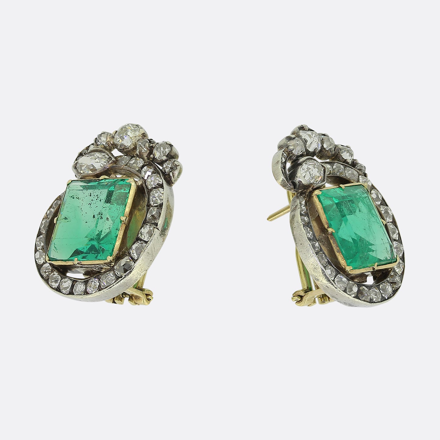 Antique Colombian Emerald and Diamond Snake Earrings