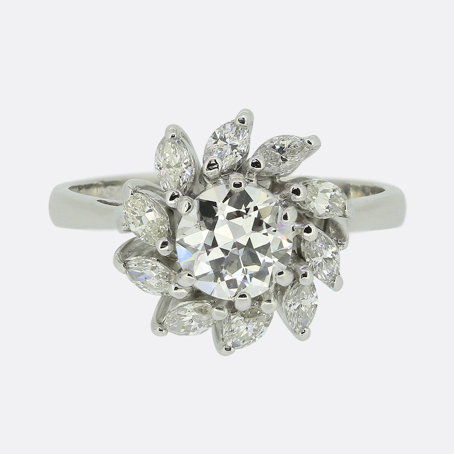 Vintage Transitional and Marquise Cut Diamond Cluster Ring