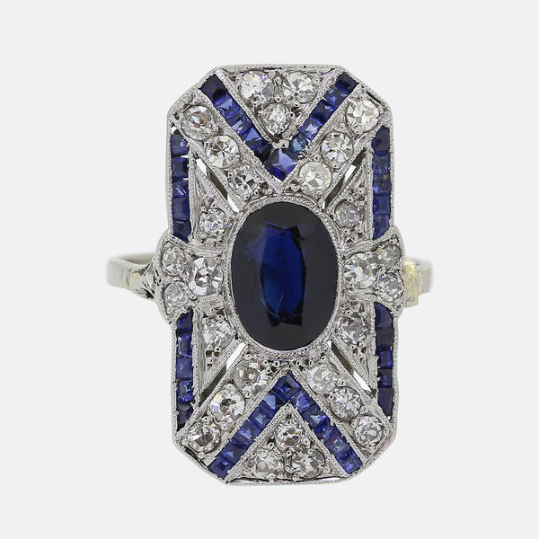 Art Deco Sapphire and Diamond Plaque Ring