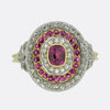 French Antique Ruby and Diamond Cluster Ring
