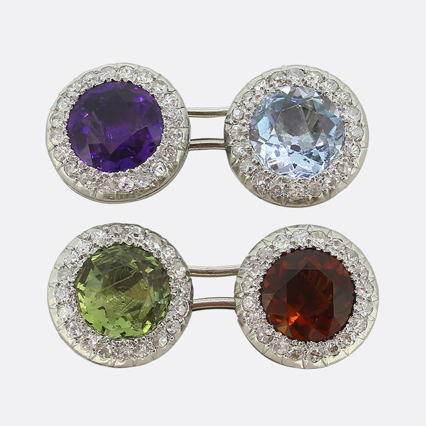 French Antique Multi Gemstone Cufflinks