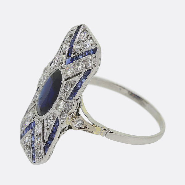 Art Deco Sapphire and Diamond Plaque Ring
