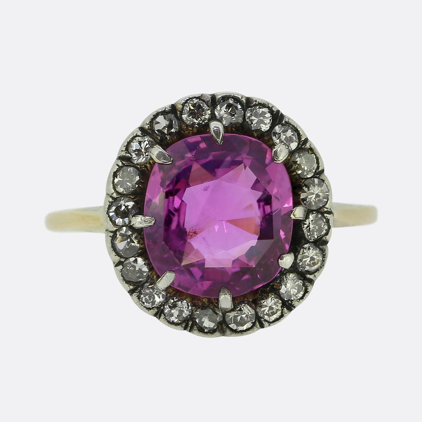 Victorian 2.90 Carat Burmese Pink Sapphire and Diamond Cluster Ring