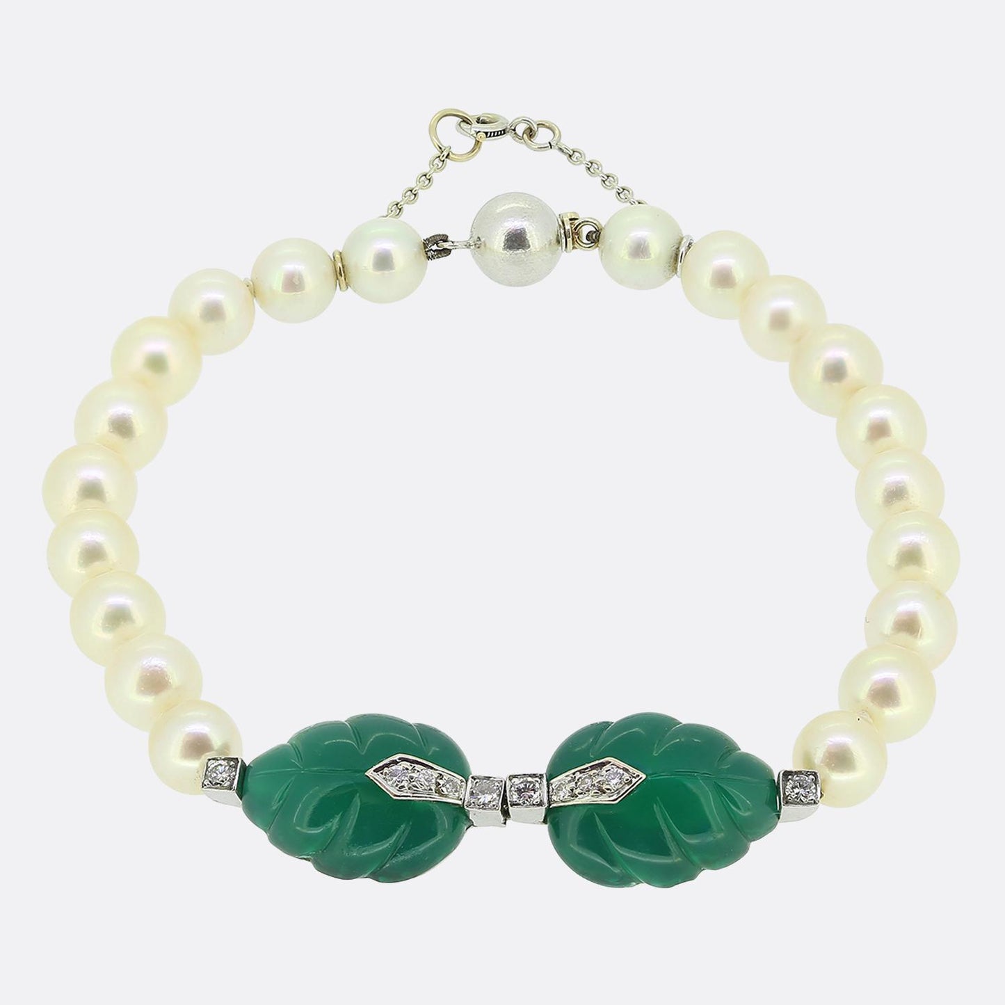 Cartier Green Chalcedony and Diamond Pearl Bracelet