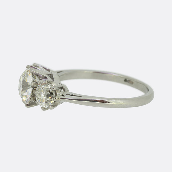 Antique 1.29 Carat Old Cut Diamond Three-Stone Ring