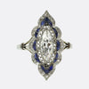 Art Deco Marquise Cut Diamond and Sapphire Navette Ring