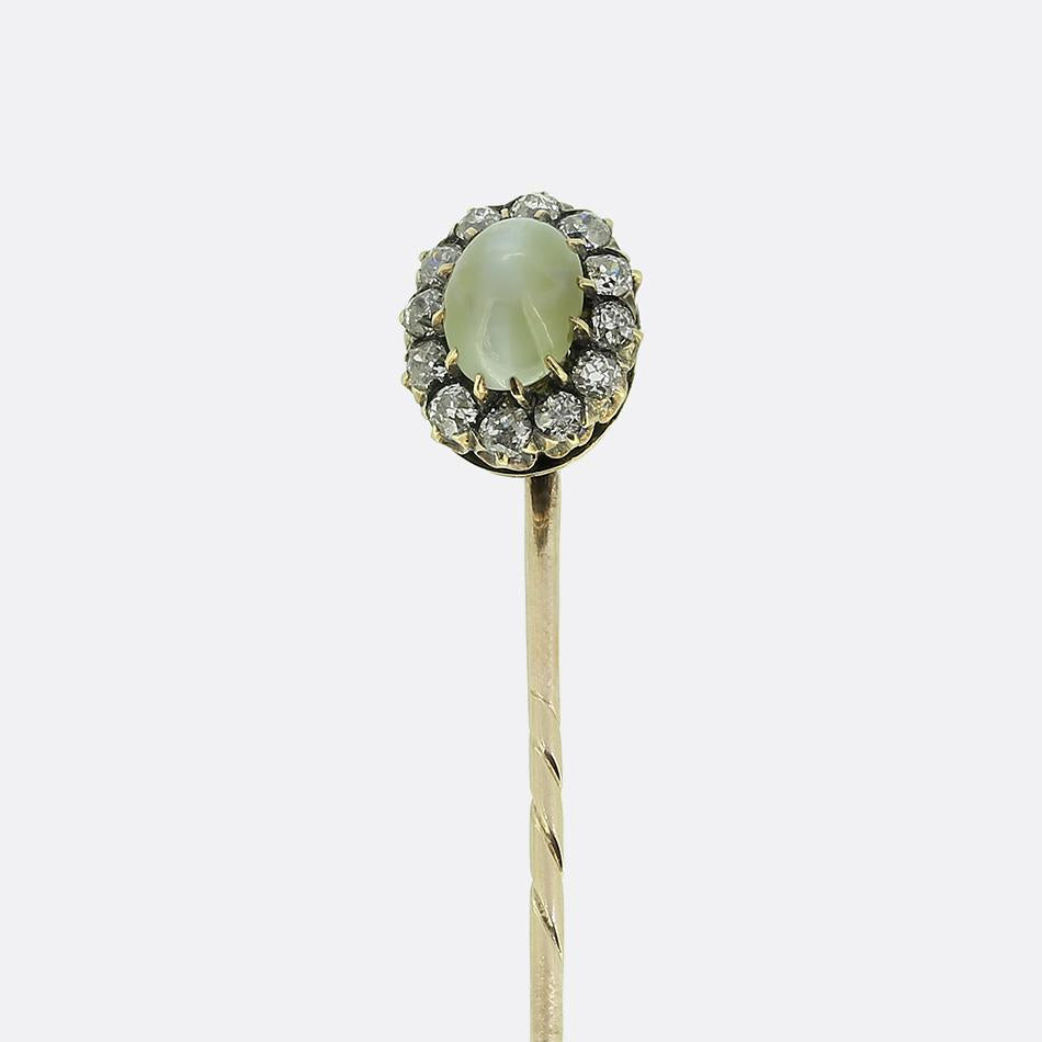 Victorian Chrysoberyl Cats Eye and Diamond Stick Pin