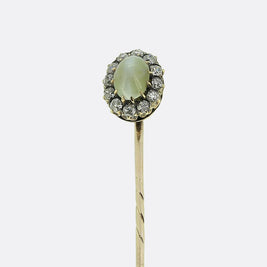 Victorian Chrysoberyl Cats Eye and Diamond Stick Pin
