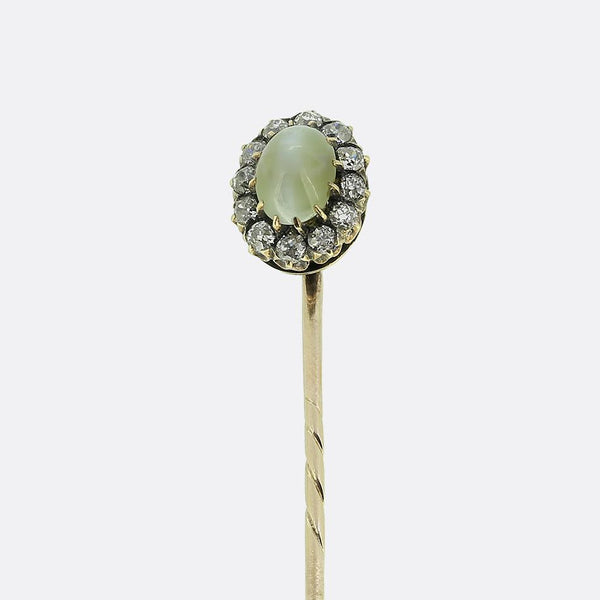 Victorian Chrysoberyl Cats Eye and Diamond Stick Pin