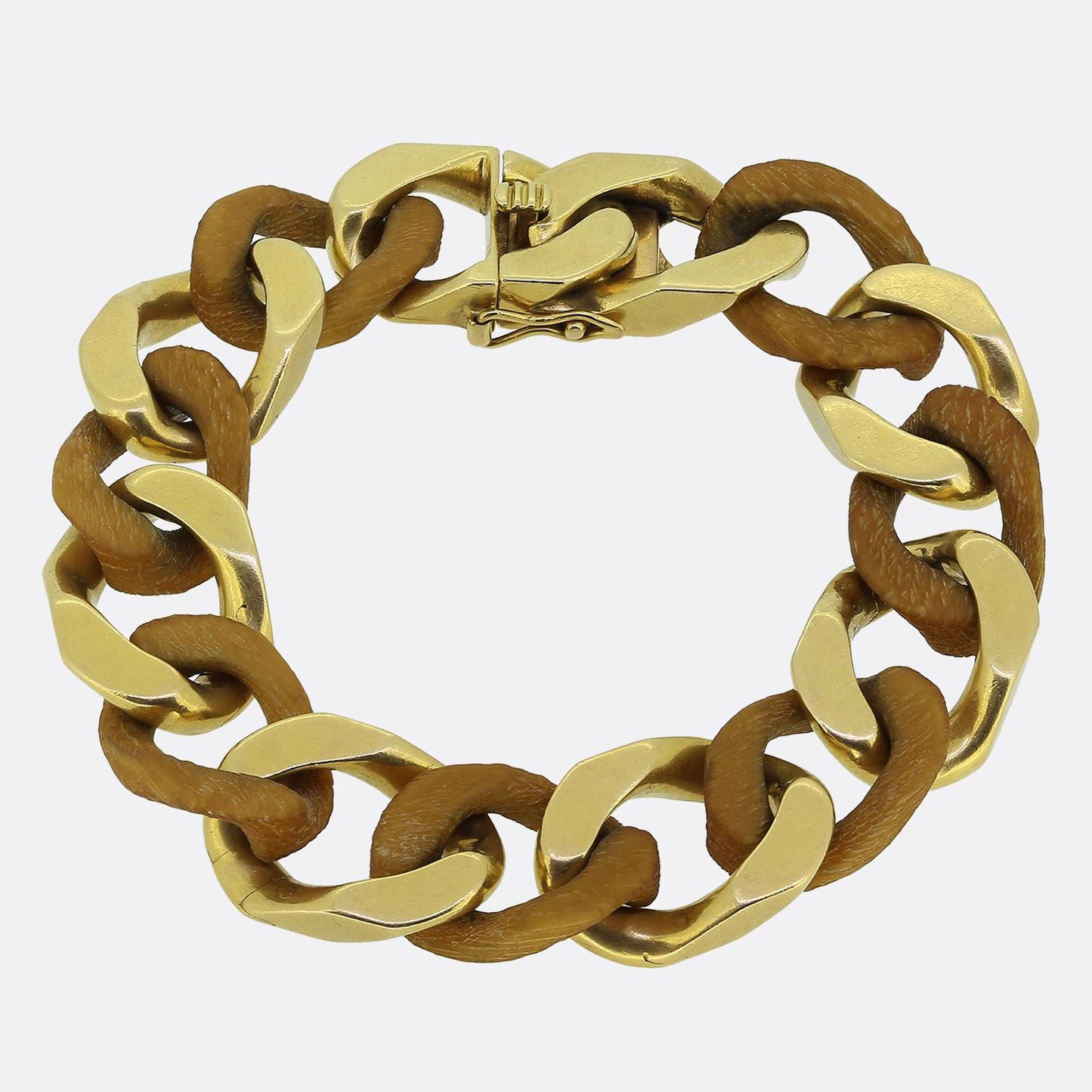 Van Cleef & Arpels Vintage Gold and Wood Link Curb Bracelet