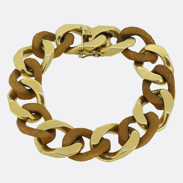 Van Cleef & Arpels Vintage Gold and Wood Link Curb Bracelet