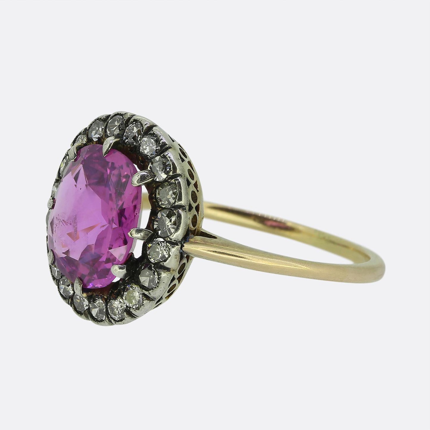 Victorian 2.90 Carat Burmese Pink Sapphire and Diamond Cluster Ring