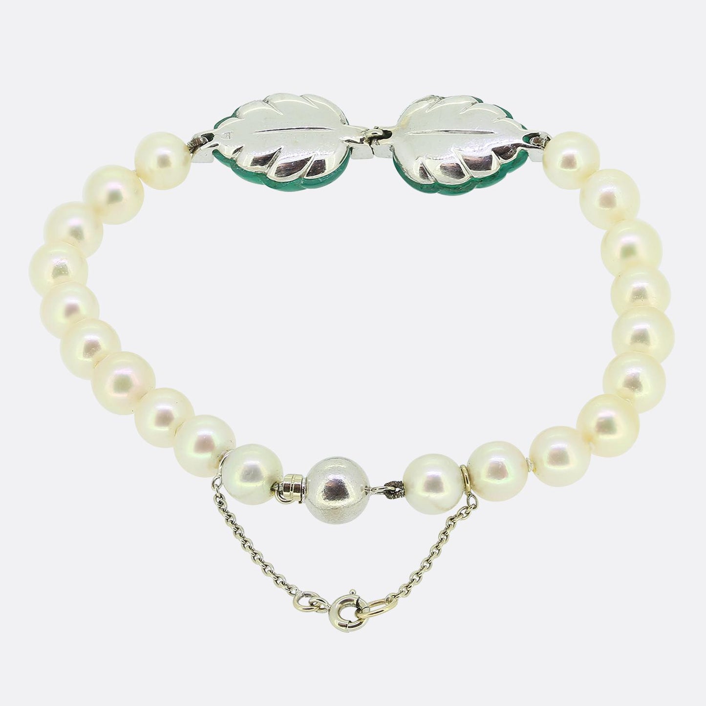 Cartier Green Chalcedony and Diamond Pearl Bracelet