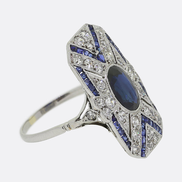 Art Deco Sapphire and Diamond Plaque Ring