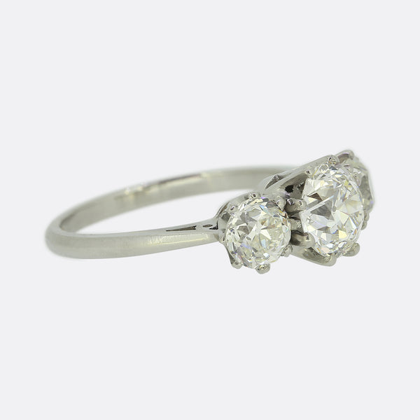 Antique 1.29 Carat Old Cut Diamond Three-Stone Ring