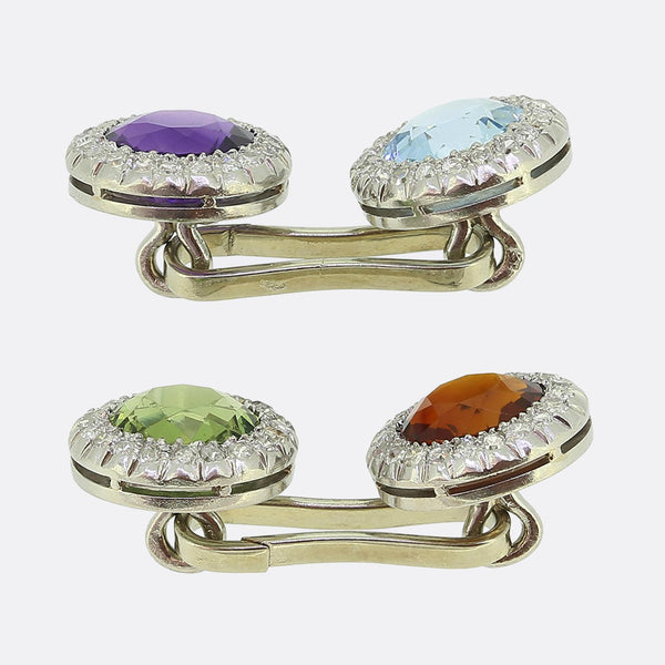 French Antique Multi Gemstone Cufflinks