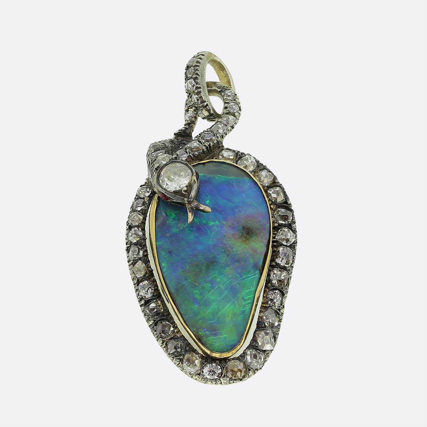 Victorian Opal and Diamond Snake Pendant