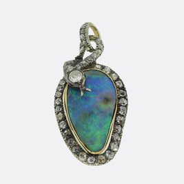 Victorian Opal and Diamond Snake Pendant