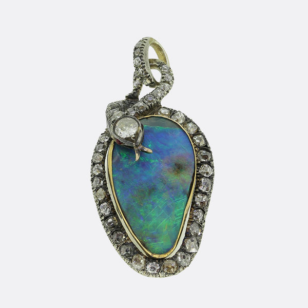 Victorian Opal and Diamond Snake Pendant