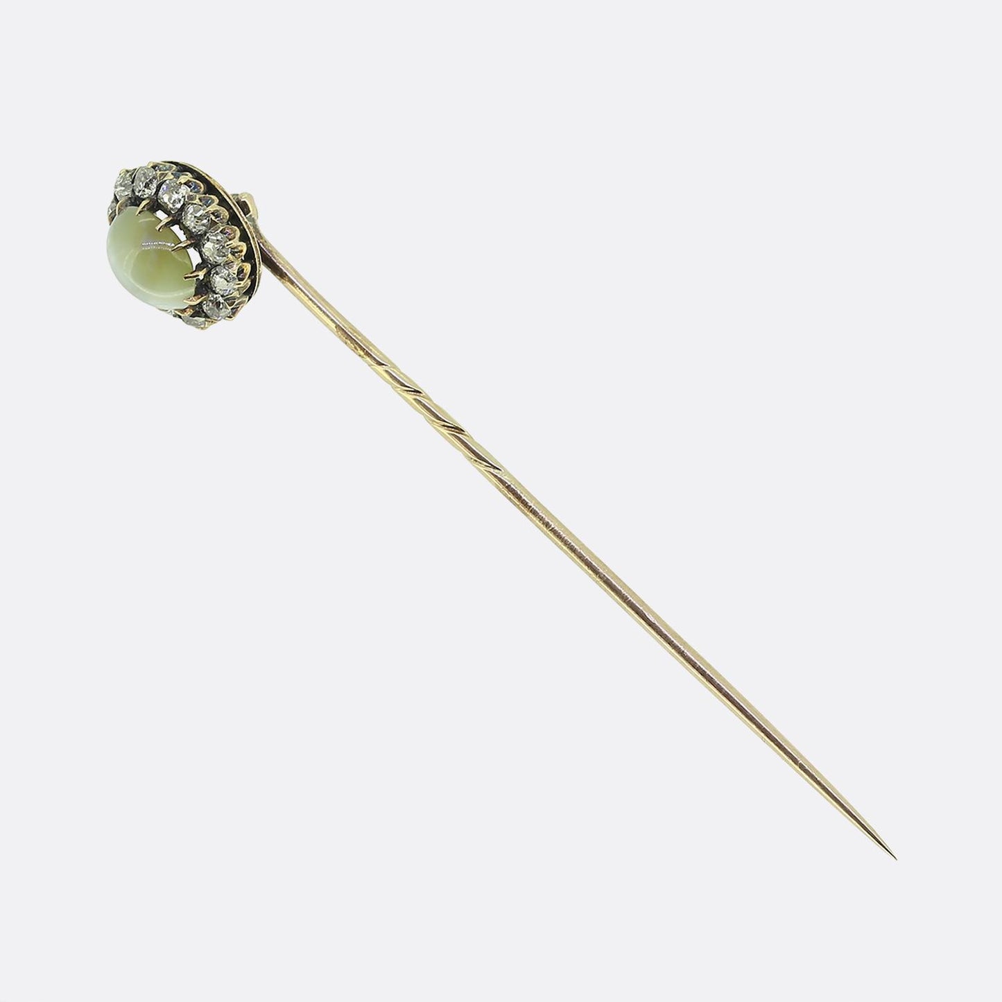 Victorian Chrysoberyl Cats Eye and Diamond Stick Pin