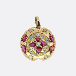 Victorian Ruby Diamond and Enamel Pendant