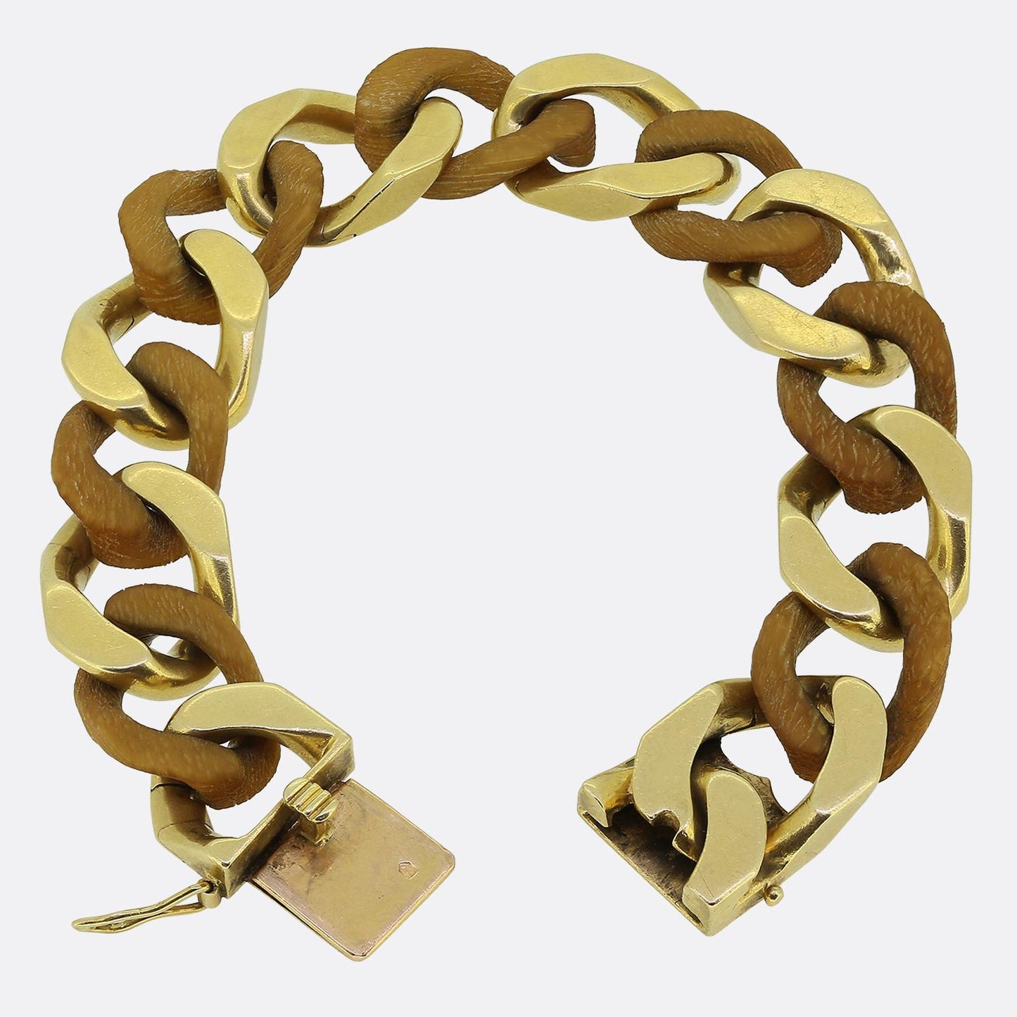 Van Cleef & Arpels Vintage Gold and Wood Link Curb Bracelet