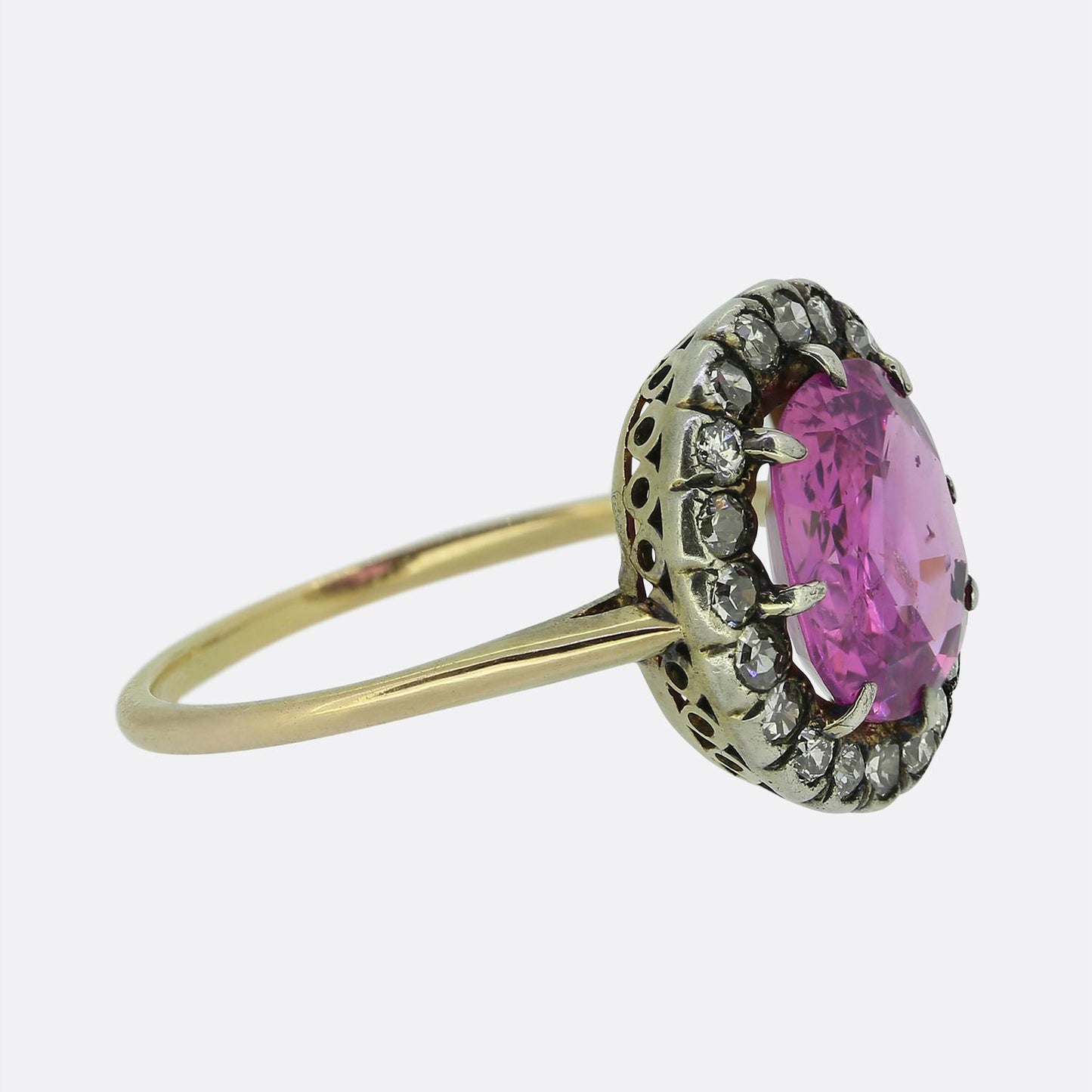 Victorian 2.90 Carat Burmese Pink Sapphire and Diamond Cluster Ring