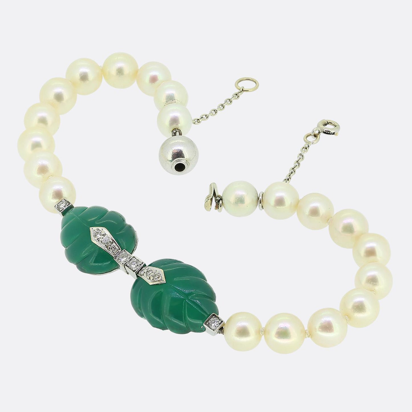 Cartier Green Chalcedony and Diamond Pearl Bracelet