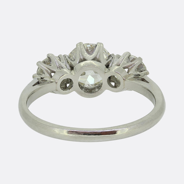 Antique 1.29 Carat Old Cut Diamond Three-Stone Ring