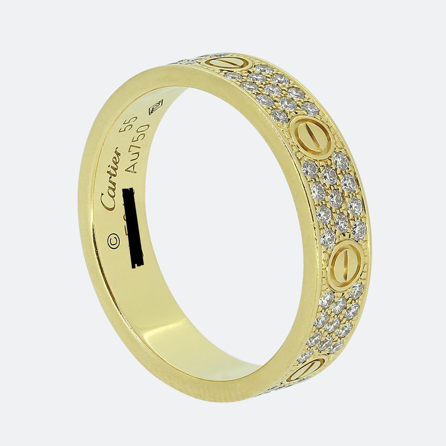Cartier Pave Diamond Love Ring Size O 55 The Vintage Jeweller