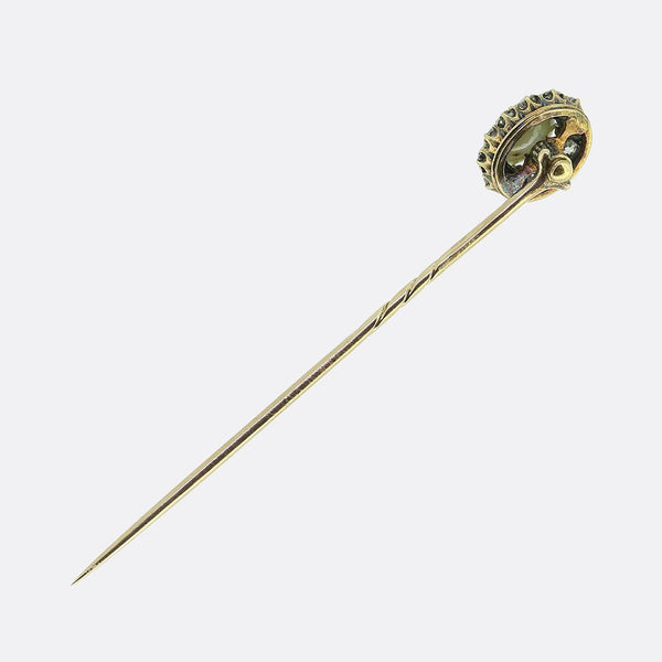 Victorian Chrysoberyl Cats Eye and Diamond Stick Pin