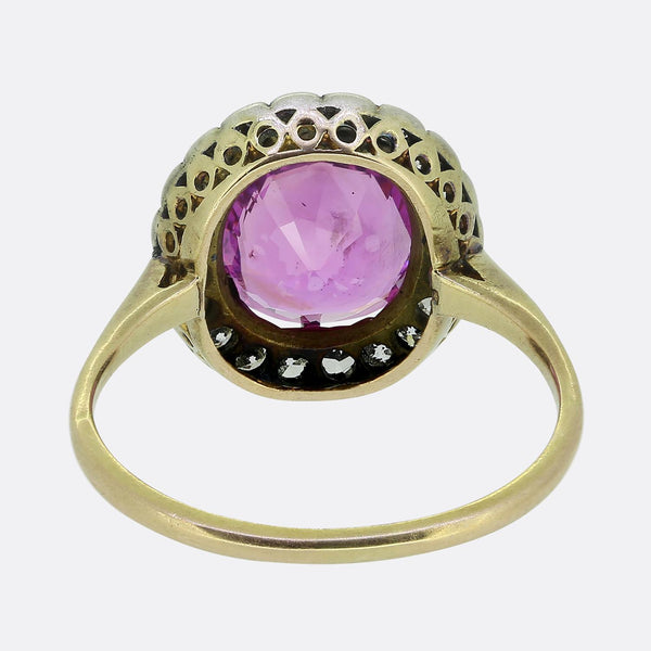 Victorian 2.90 Carat Burmese Pink Sapphire and Diamond Cluster Ring