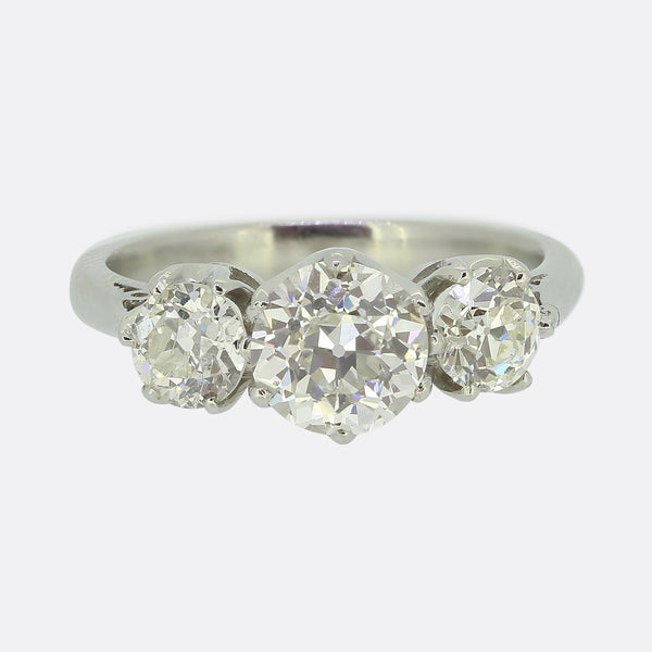 Antique 1.10 Carat Old Cut Diamond Three-Stone Ring