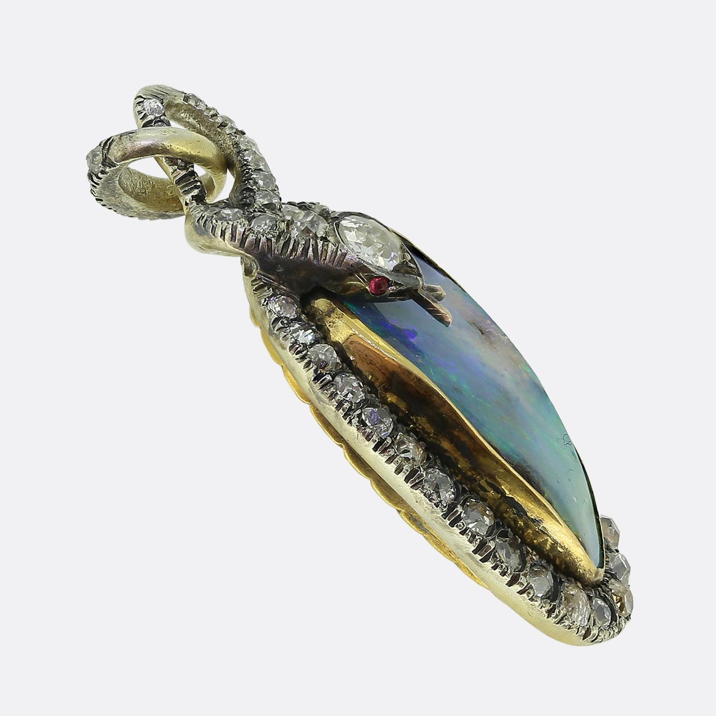 Victorian Opal and Diamond Snake Pendant