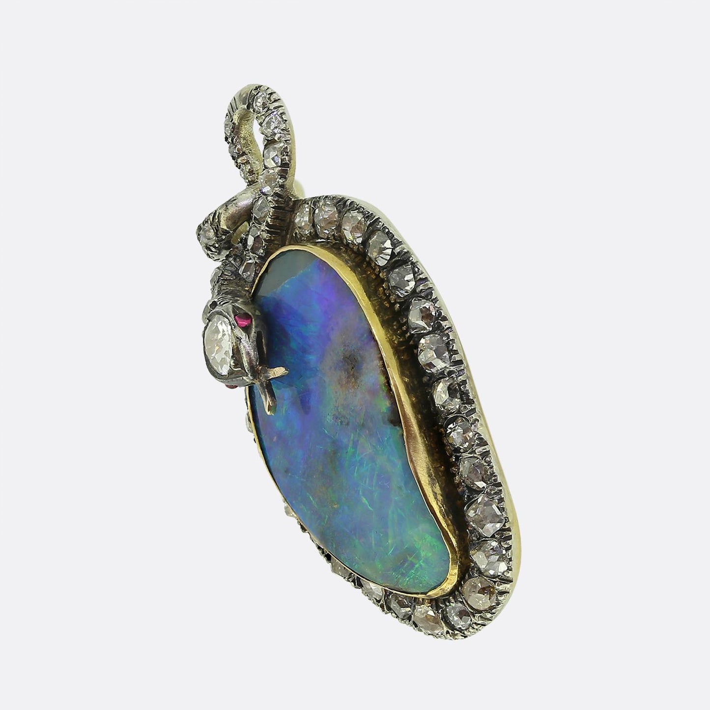 Victorian Opal and Diamond Snake Pendant