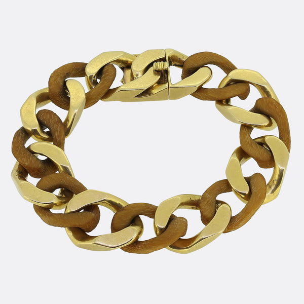 Van Cleef & Arpels Vintage Gold and Wood Link Curb Bracelet