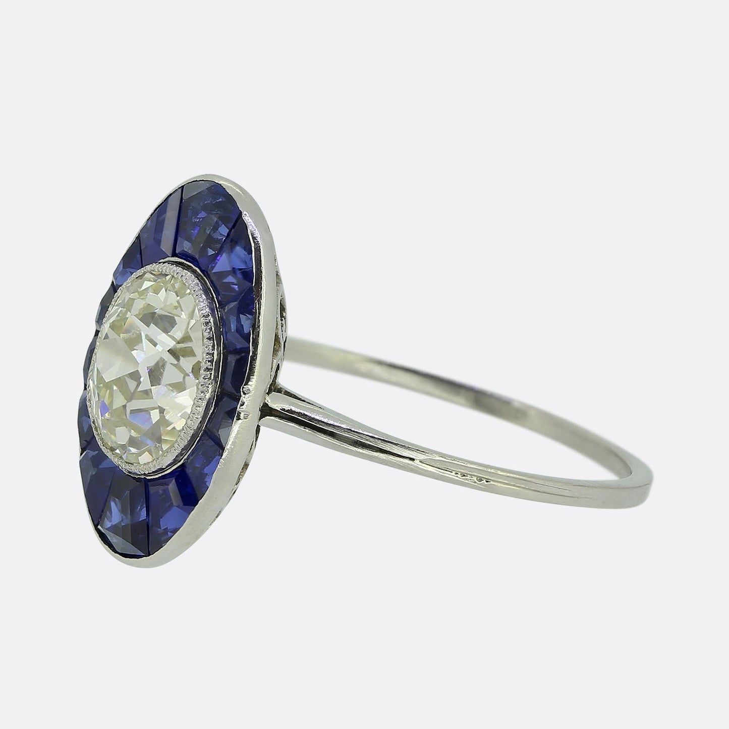 Art Deco 1.60 Carat Diamond and Sapphire Cluster Ring