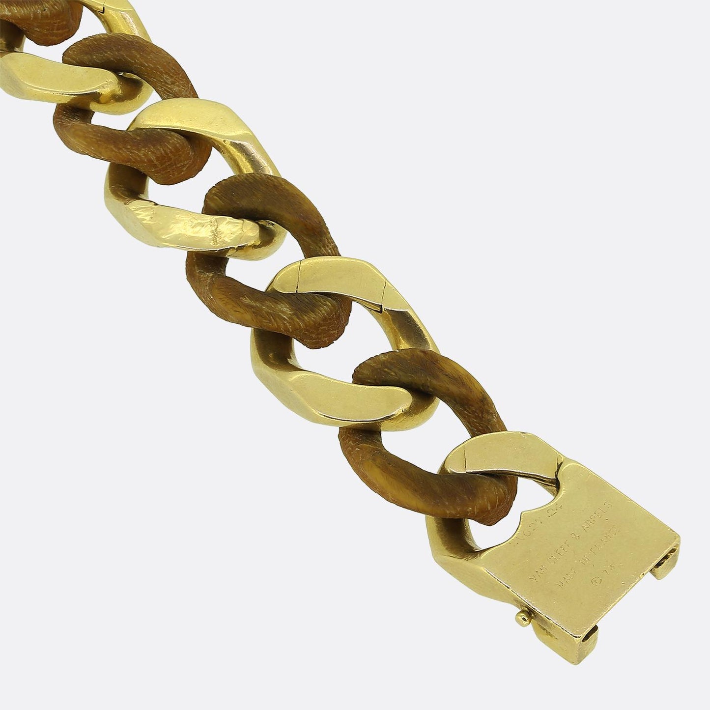 Van Cleef & Arpels Vintage Gold and Wood Link Curb Bracelet