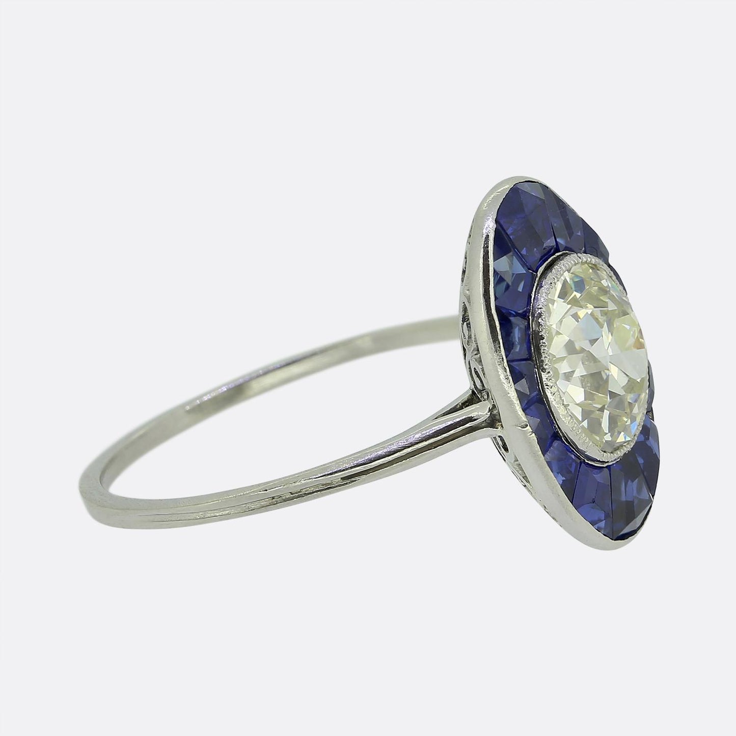 Art Deco 1.60 Carat Diamond and Sapphire Cluster Ring
