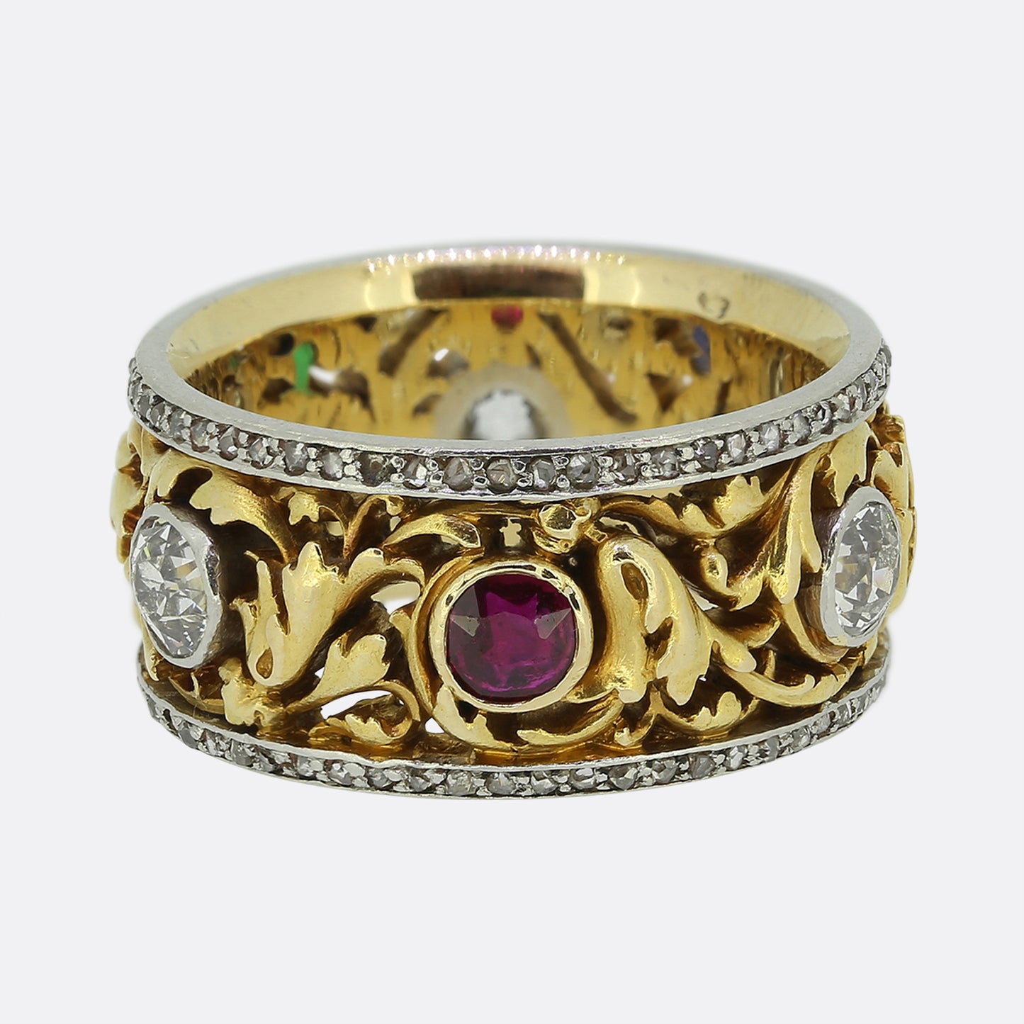 Antique French Ruby Sapphire Emerald Diamond Band Ring Size M (53)