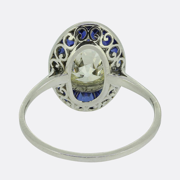 Art Deco 1.60 Carat Diamond and Sapphire Cluster Ring