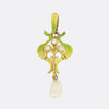 Art Nouveau Natural Pearl Diamond and Enamel Pendant