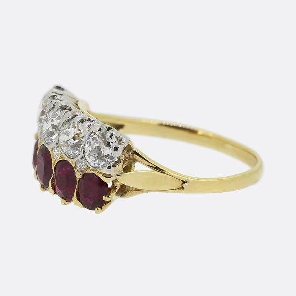 Antique French Ruby and Diamond Two Row Ring