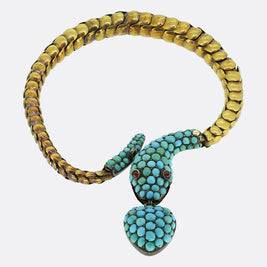 Victorian Turquoise and Ruby Snake Bracelet