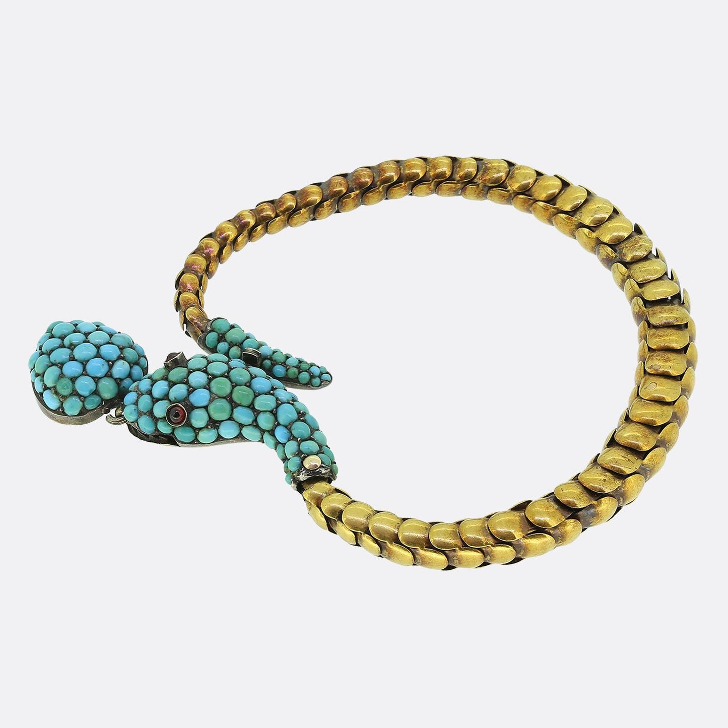 Victorian Turquoise and Ruby Snake Bracelet